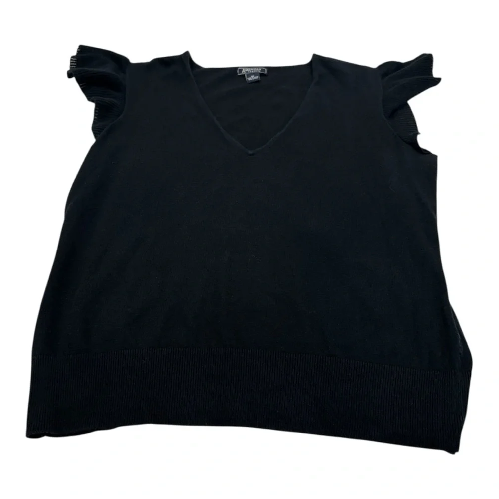 Navy Blue Medium Ruffle Sleeve V-Neck Flutter Sleeve Sweater - Picture 1 of 6
